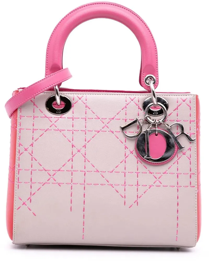 Dior Hobo Bags Medium Tricolor Lambskin Macrocannage Stitched Lad rosa Gold