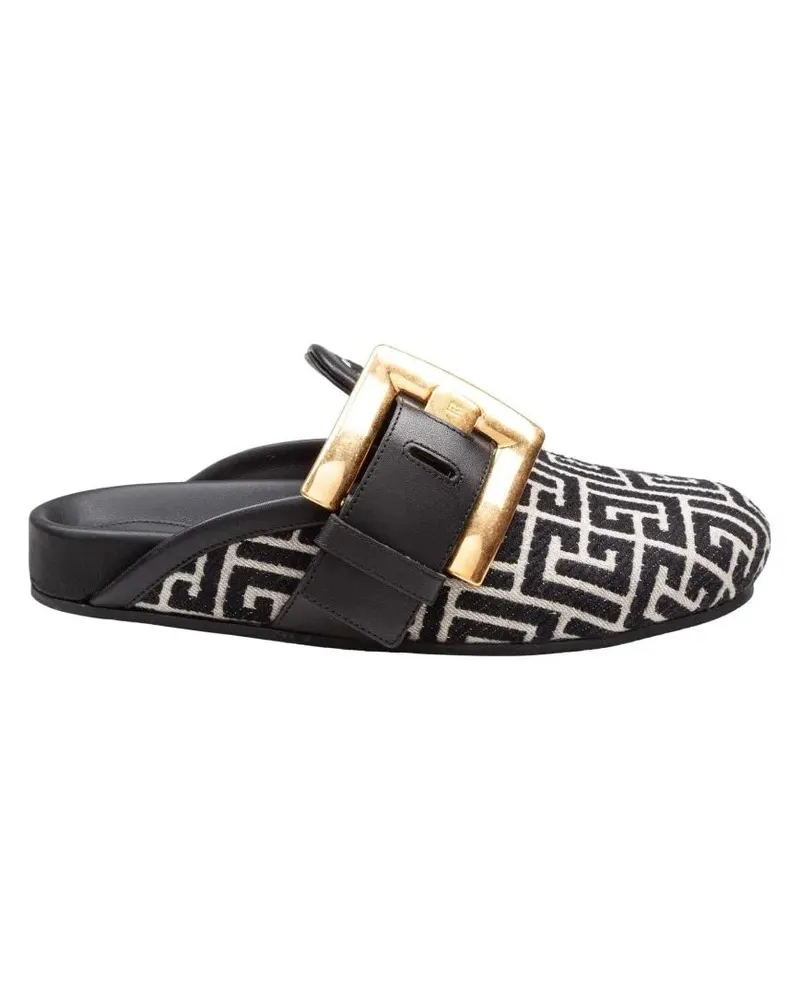 Balmain Slipper & Pantoletten Flat Mule In Jacquard Canvas Black And Ivory schwarz Schwarz