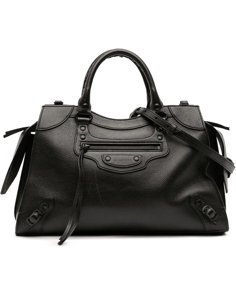 Balenciaga Hobo Bags Medium Grained Calfskin Neo Classic City Satchel schwarz Schwarz