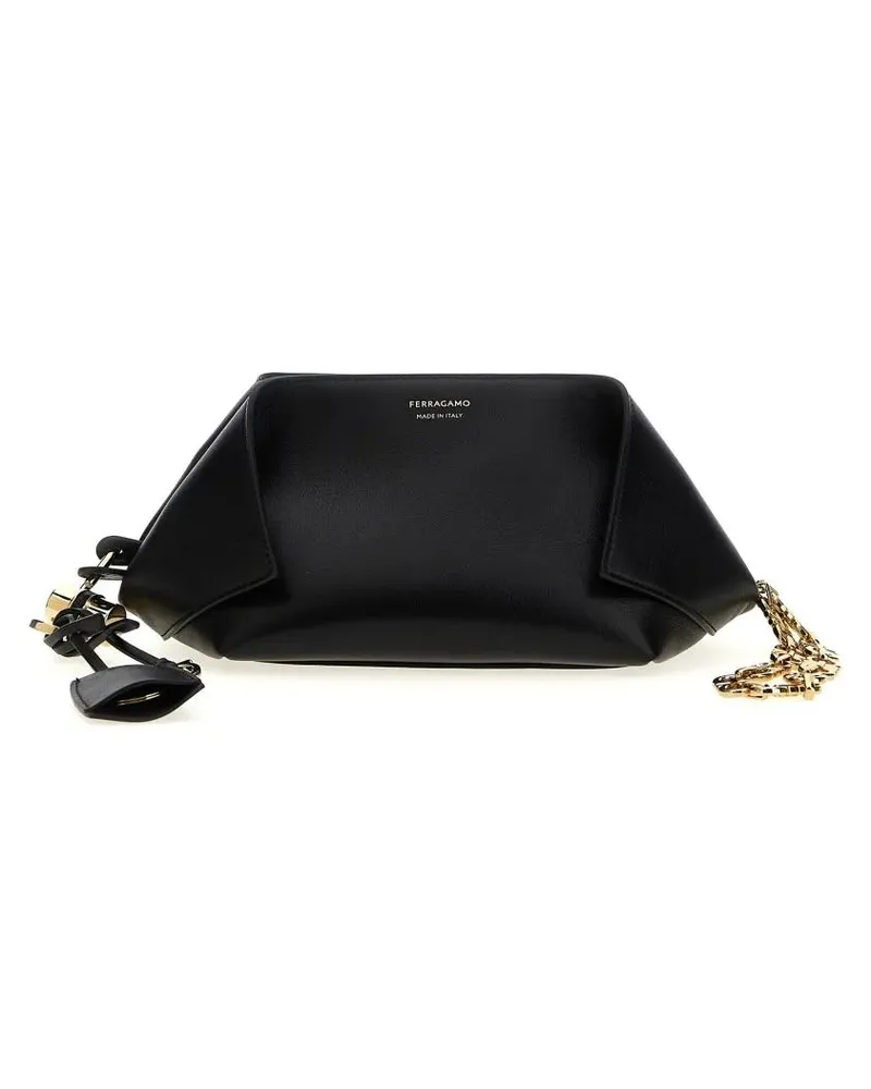 Ferragamo Clutches Folded-Corner Leather Clutch With Embossed Logo schwarz Schwarz