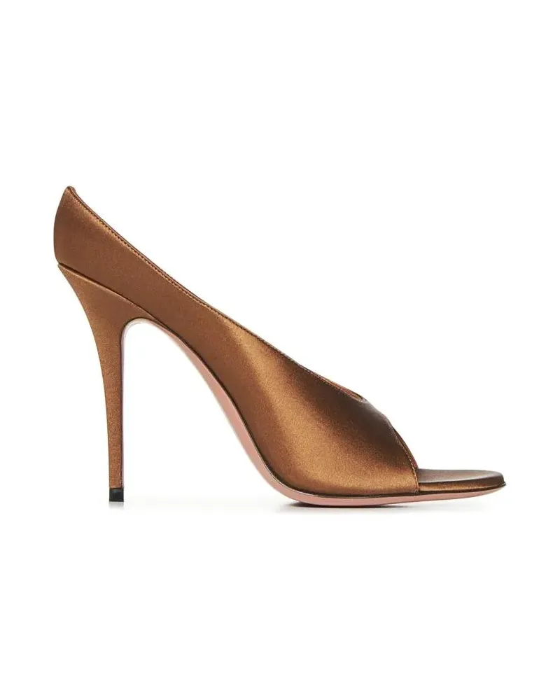 Amina Muaddi Sandalen Mocha Satin Stiletto Sandals With Open Toe braun Braun