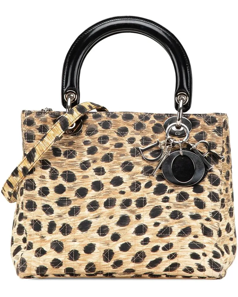 Dior Hobo Bags 1997 Medium Canvas Cannage Leopard Print Lady Dior braun Braun