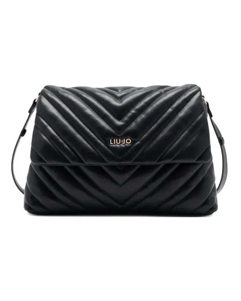 Liu Jo Hobo Bags Quilted Black Shoulder Bag With Flap Closure schwarz Schwarz