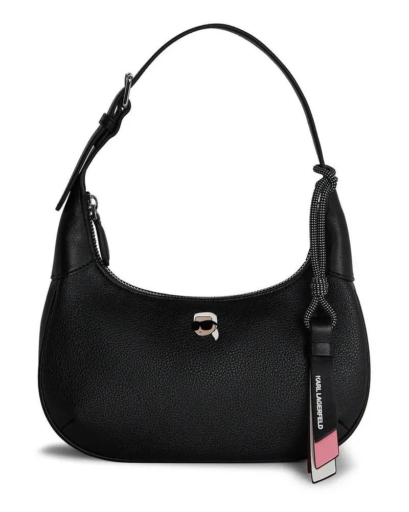 Karl Lagerfeld Hobo Bags IKON GENARBTE SCHULTERTASCHE schwarz Schwarz