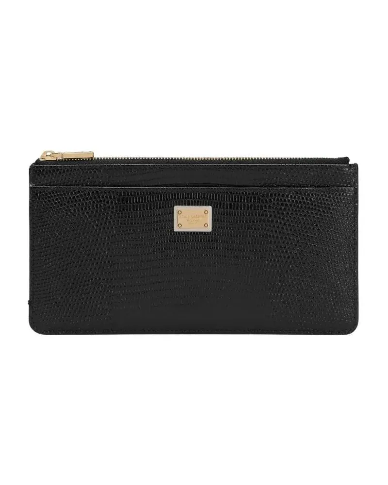 Dolce & Gabbana Clutches Textured Leather Rectangular Clutch With Gold-Tone schwarz Schwarz