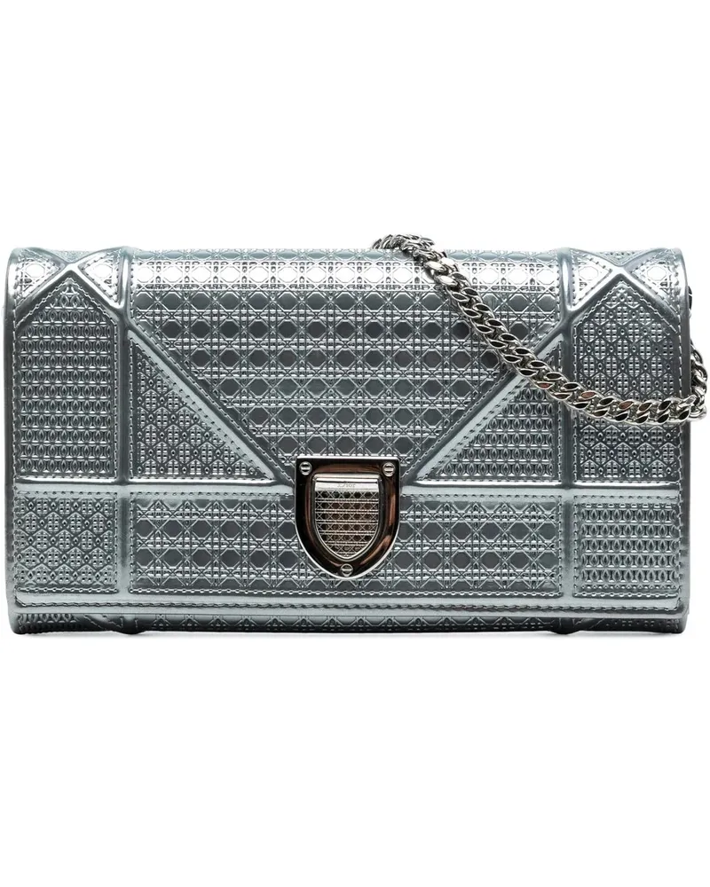 Dior Hobo Bags Metallic Patent Microcannage Diorama Wallet on Cha silberfarben Silber