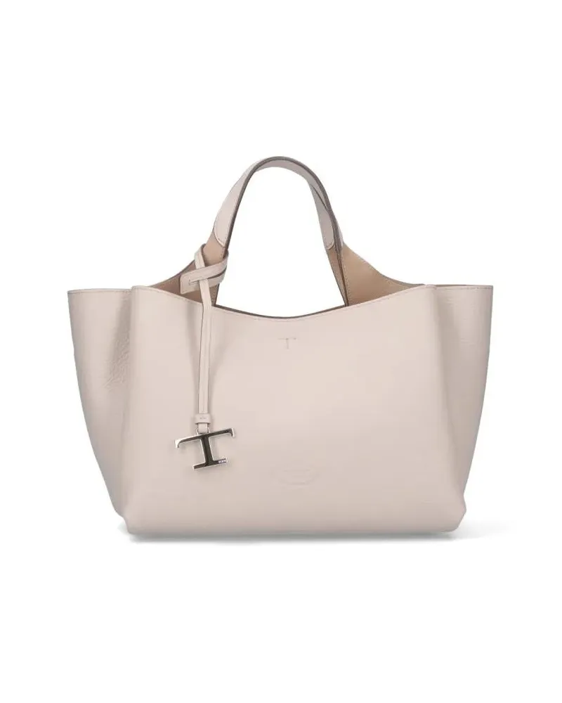 TOD'S Hobo Bags Mini Logo Shoulder Bag In Pebbled Cream Leather beige Beige