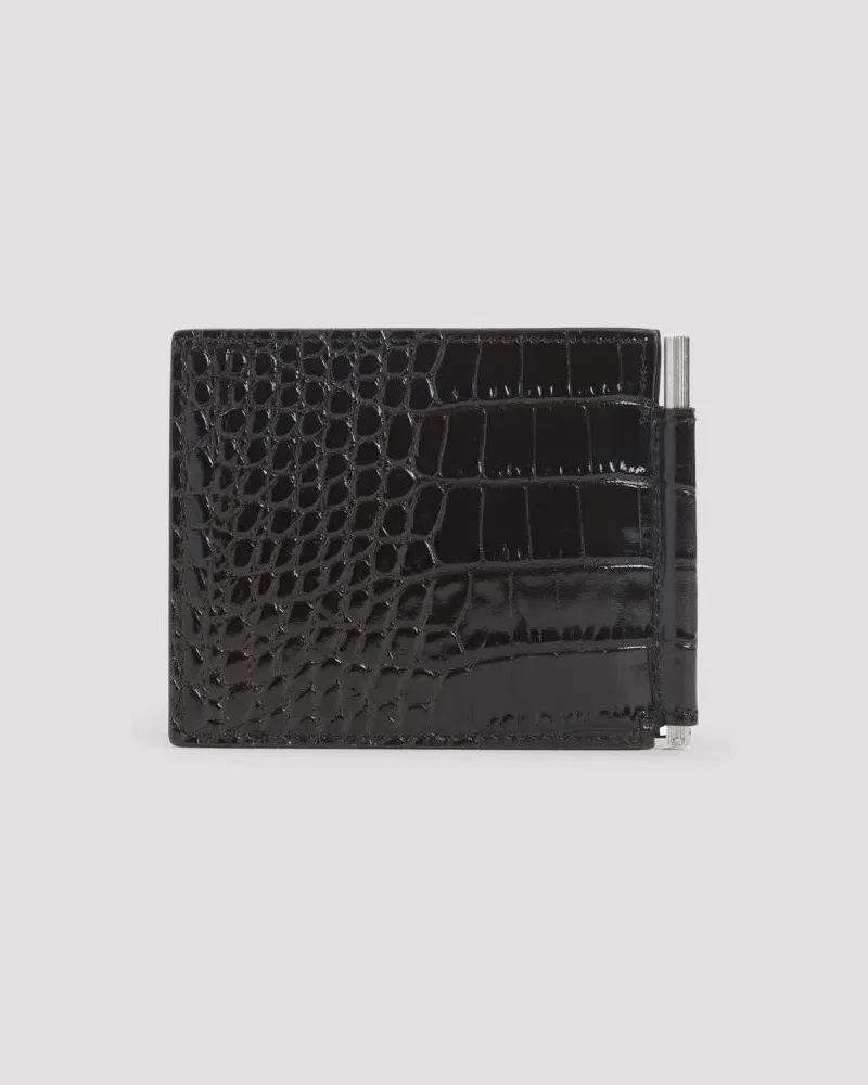 Tom Ford Portemonnaies Brown Calf Leather Wallet schwarz Schwarz