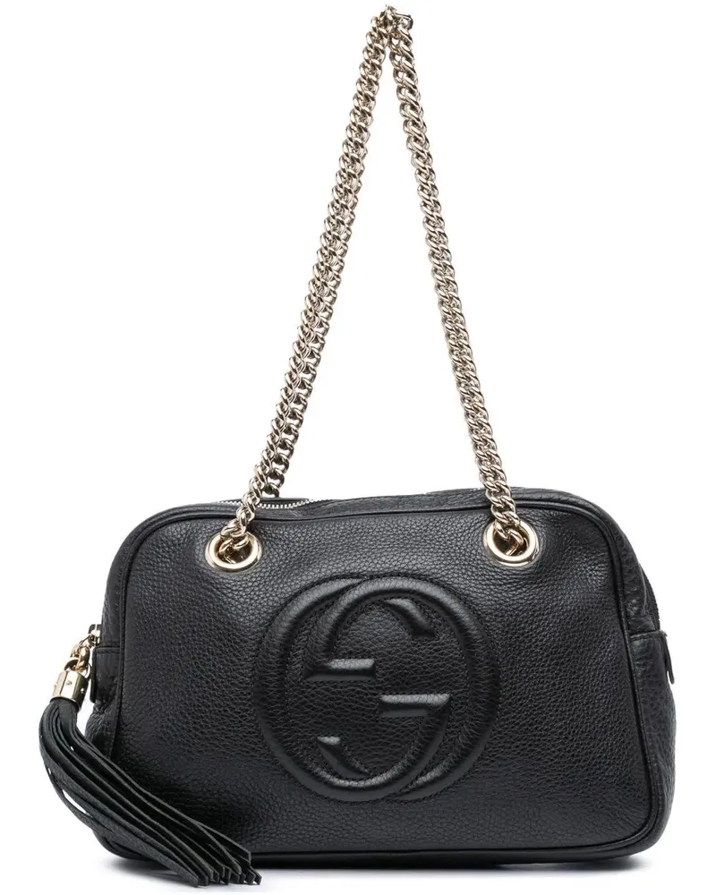 Gucci Hobo Bags Pebbled Leather Soho Chain Zip Shoulder Bag schwarz Schwarz