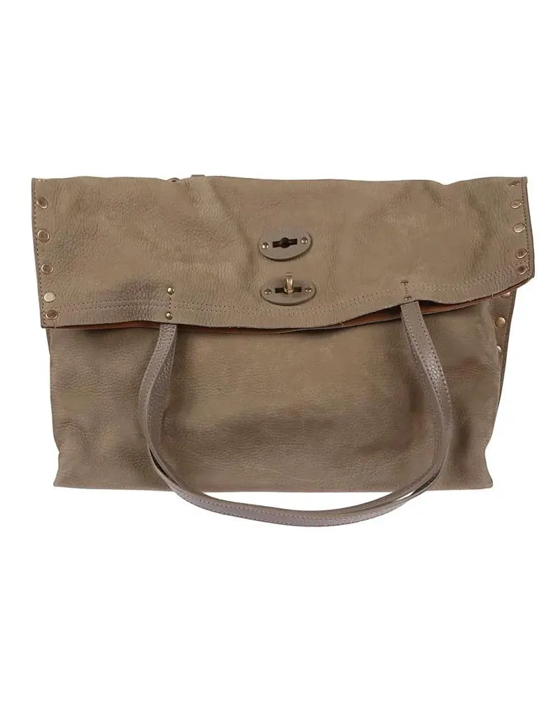 Zanellato Hobo Bags Spacious Textured Leather Shoulder Bag With Decora braun Braun