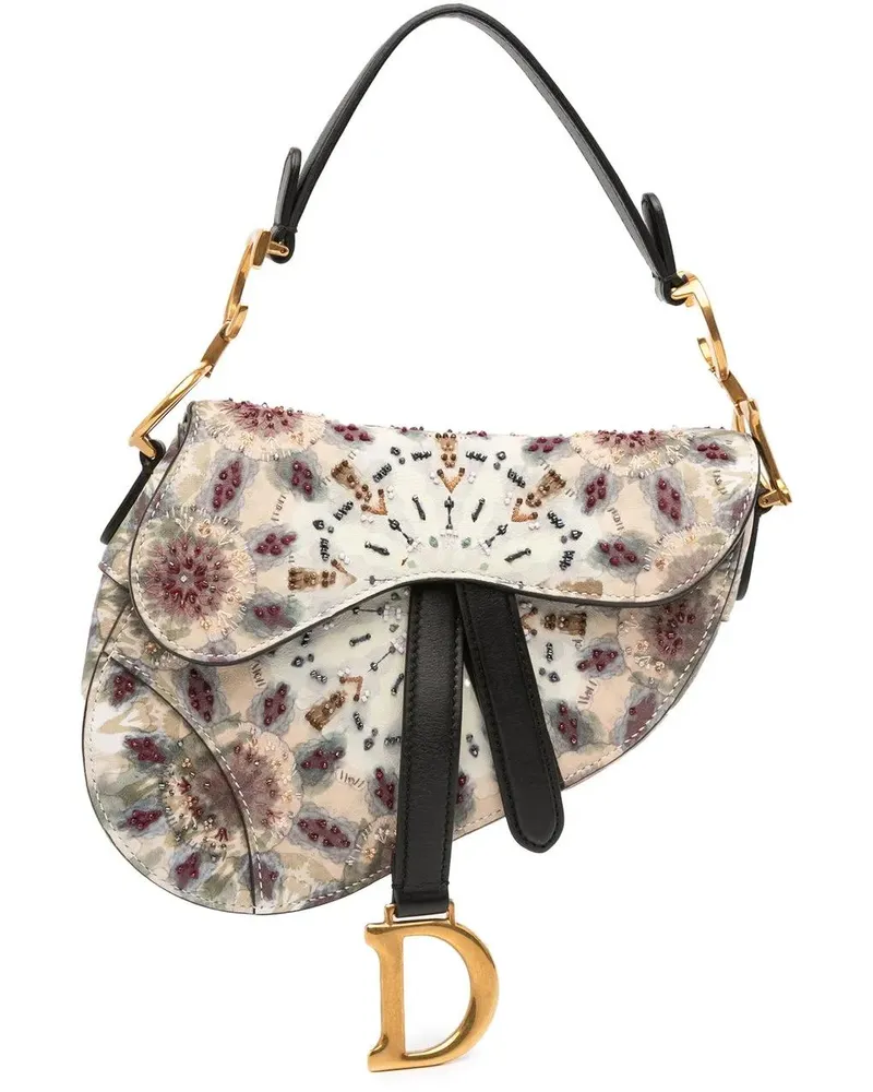Dior Hobo Bags Mini Calfskin Kaleidiorscopic Embroidered Saddle B braun Braun
