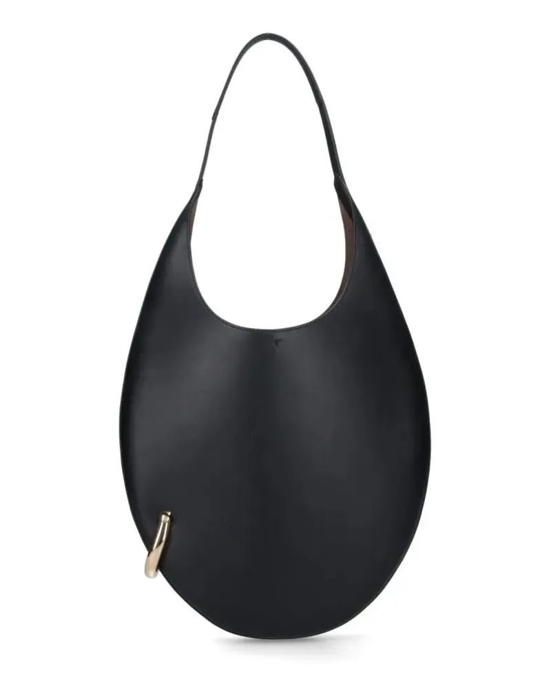 Tory Burch Hobo Bags Crescent-Shaped Black Handbag With Gold Accent schwarz Schwarz