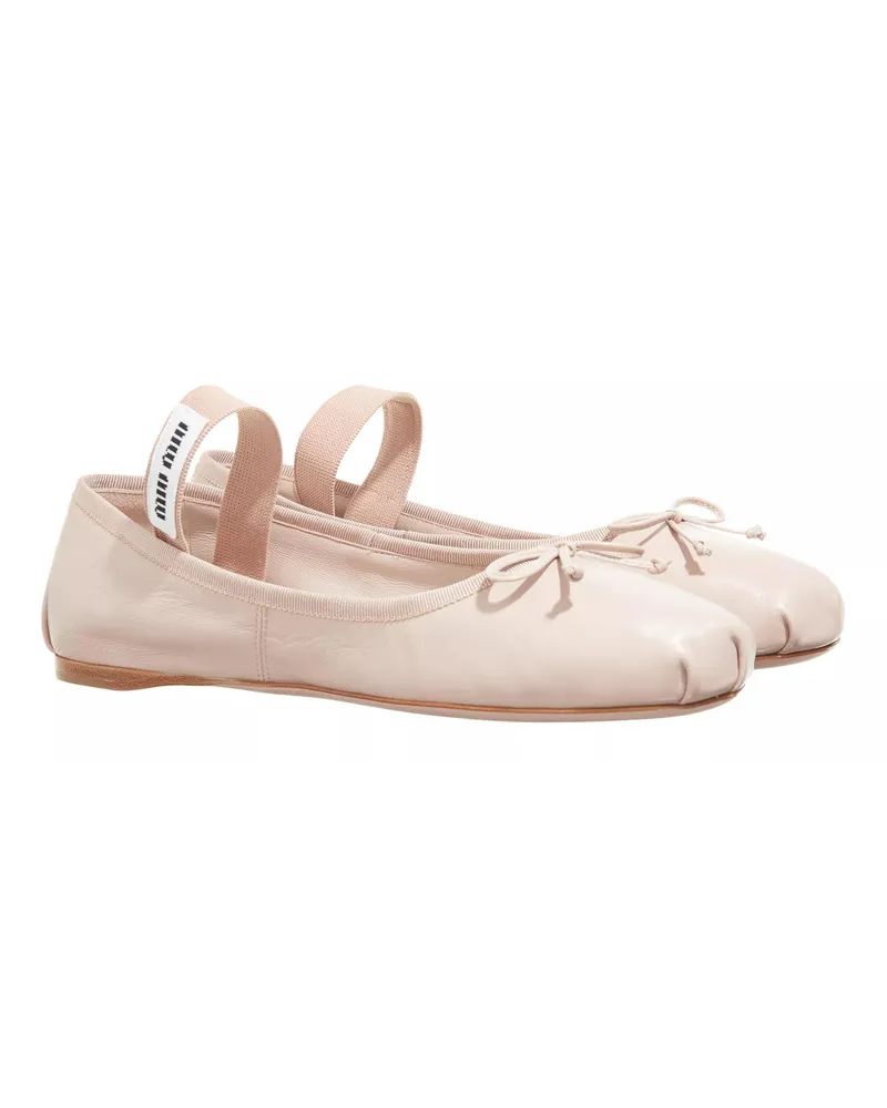 Miu Miu Loafers & Ballerinas Street Style Logo Ballet Shoes Beige