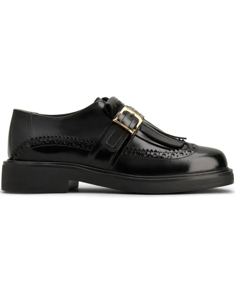 TOD'S Polished Black Leather Monkstrap Loafers schwarz Schwarz