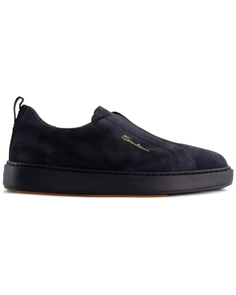 Santoni Low-Top Sneaker Midnight Blue Calf Suede Slip-On Sneakers schwarz Schwarz