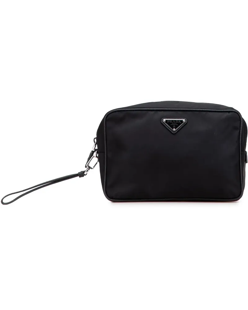 Prada Clutches Saffiano Trimmed Tessuto Clutch schwarz Schwarz