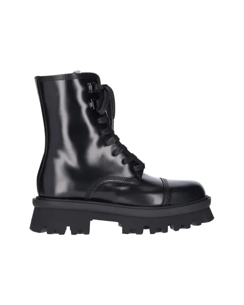 Ferragamo Stiefel Glossy Black Leather Combat Boots schwarz Schwarz