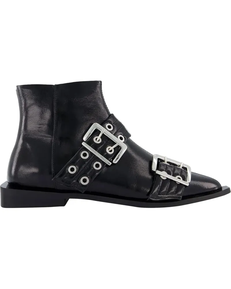 Ganni Stiefel Dames Feminine Buckle Flat Boot schwarz Schwarz
