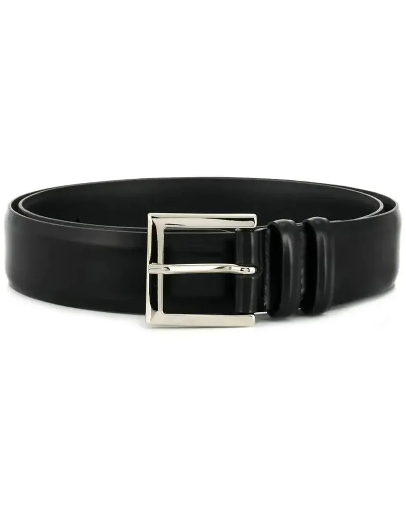 Orciani Gürtel Polished Black Belt With Design And Silver Buckle grau Grau