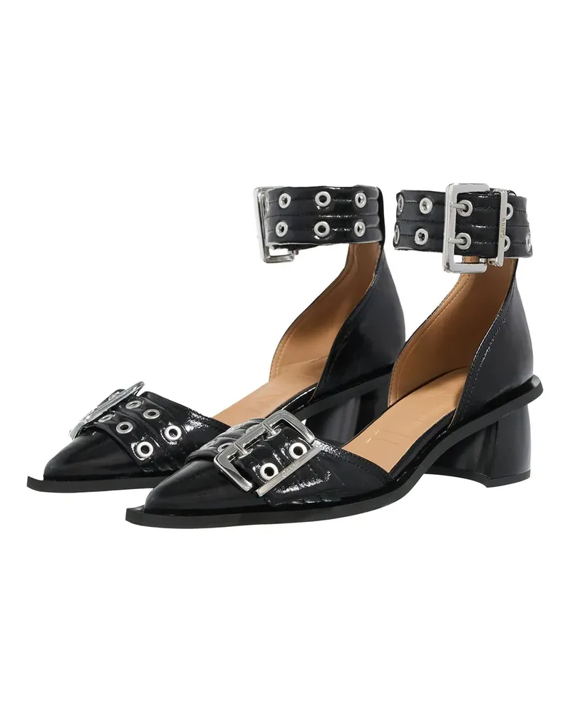 Ganni Hohe Schuhe Feminine Buckle Open Cut Pump Naplack schwarz Schwarz
