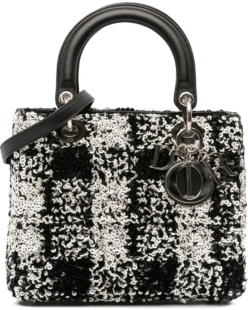 Dior Hobo Bags Medium Lambskin Sequin Embellished Lady Dior schwarz Schwarz