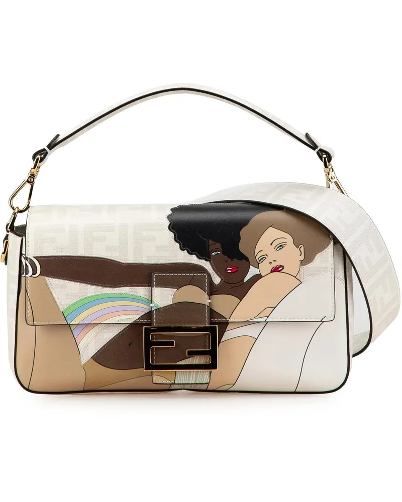 Fendi Hobo Bags 2000-2010 Zucca Graphic Print Coated Canvas Bikini weiß Weiß