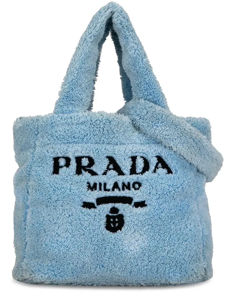 Prada Hobo Bags Spugna Logo Terrycloth Tote blau Blau