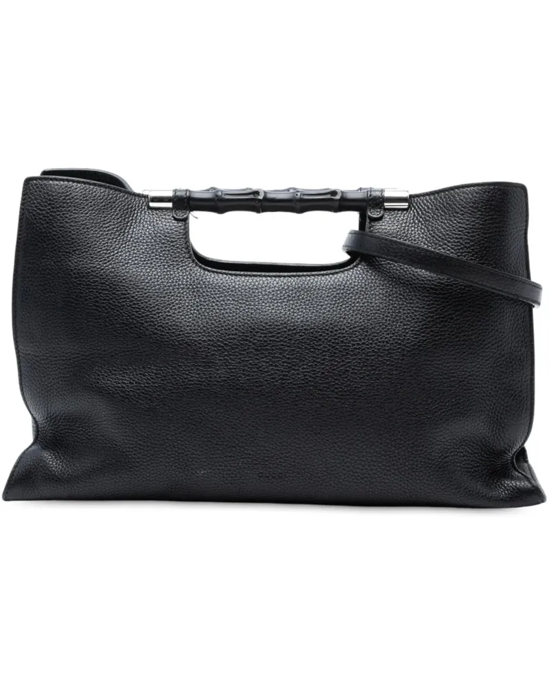 Gucci Hobo Bags Medium Calfskin Bamboo Daily Shopper Satchel schwarz Schwarz