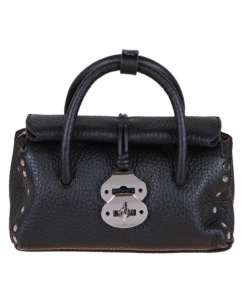 Zanellato Hobo Bags Structured Black Hammered Leather Bag With Twist L schwarz Schwarz