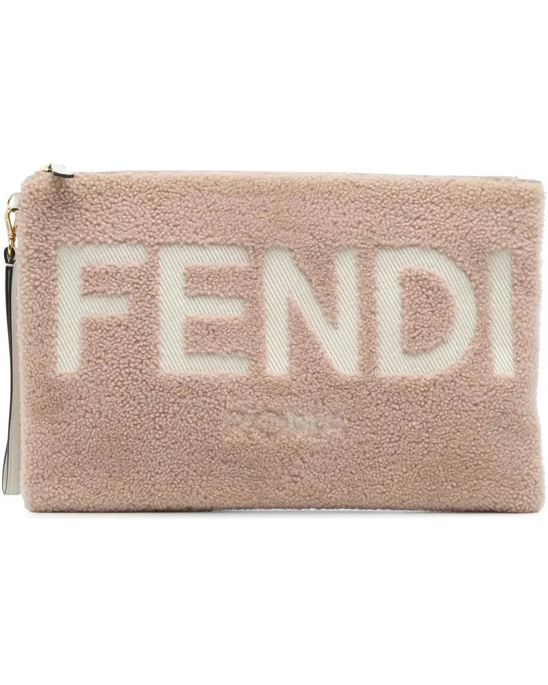 Fendi Clutches Shearling Logo Flat Pouch braun Braun