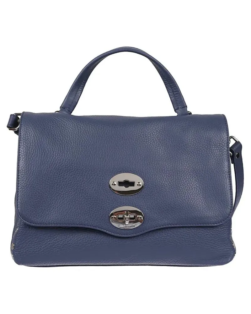 Zanellato Hobo Bags Textured Leather Shoulder Bag With Metallic Clasp blau Blau