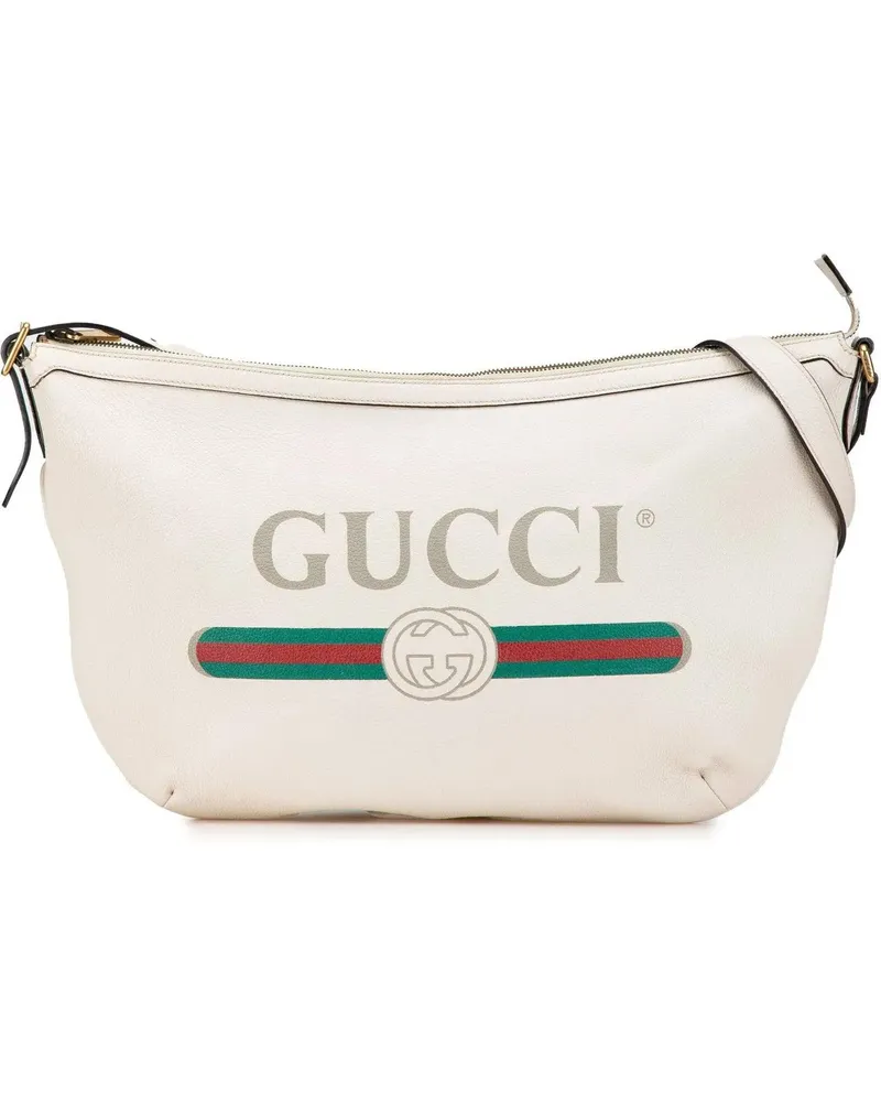Gucci Hobo Bags 2000-2015 Leather Logo Half Moon Crossbody weiß Weiß
