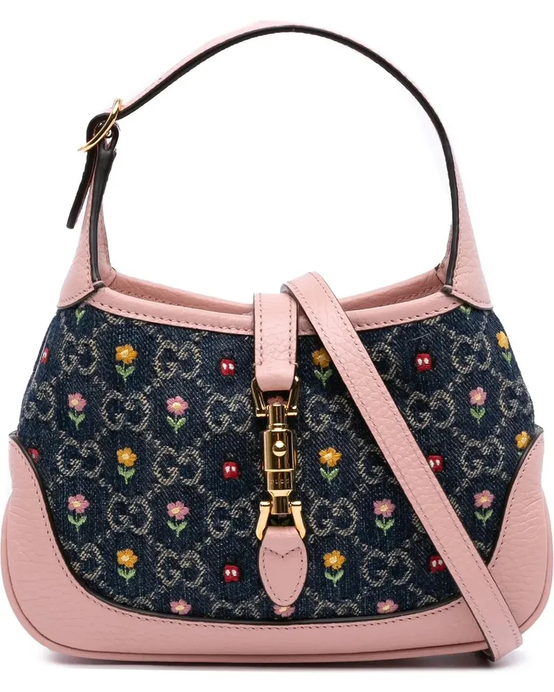 Gucci Hobo Bags Limited Edition Mini GG Denim Embroidered Floral J blau Blau