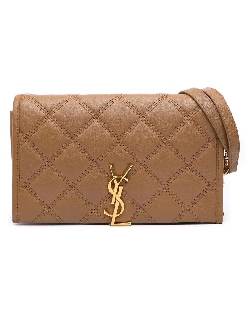 Saint Laurent Hobo Bags Quilted Diamond Lambskin Becky Wallet on Chain braun Braun