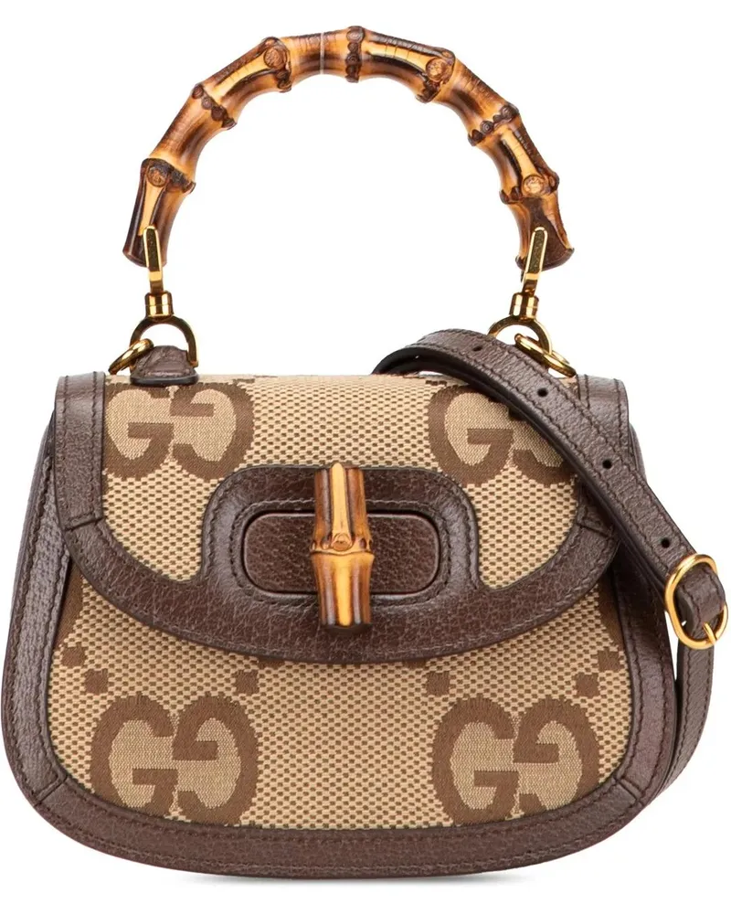 Gucci Hobo Bags Mini Jumbo GG Canvas 1947 Bamboo Top Handle Bag braun Braun