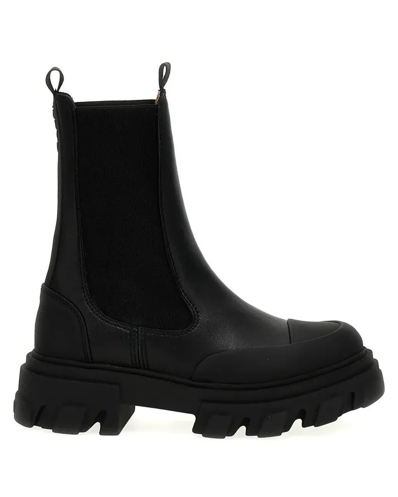 Ganni Stiefel Leather Ankle Boots schwarz Schwarz