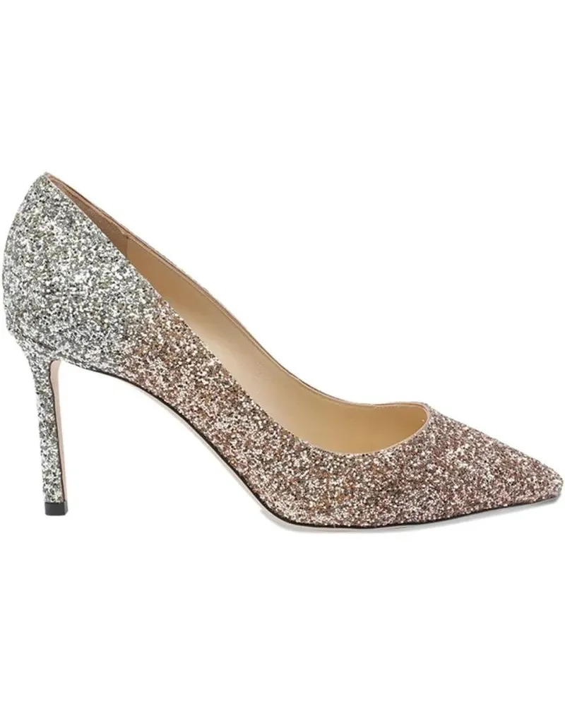 Jimmy Choo Hohe Schuhe Pointed-Toe High Heels With Silver-Tone Ombre Glit beige Beige