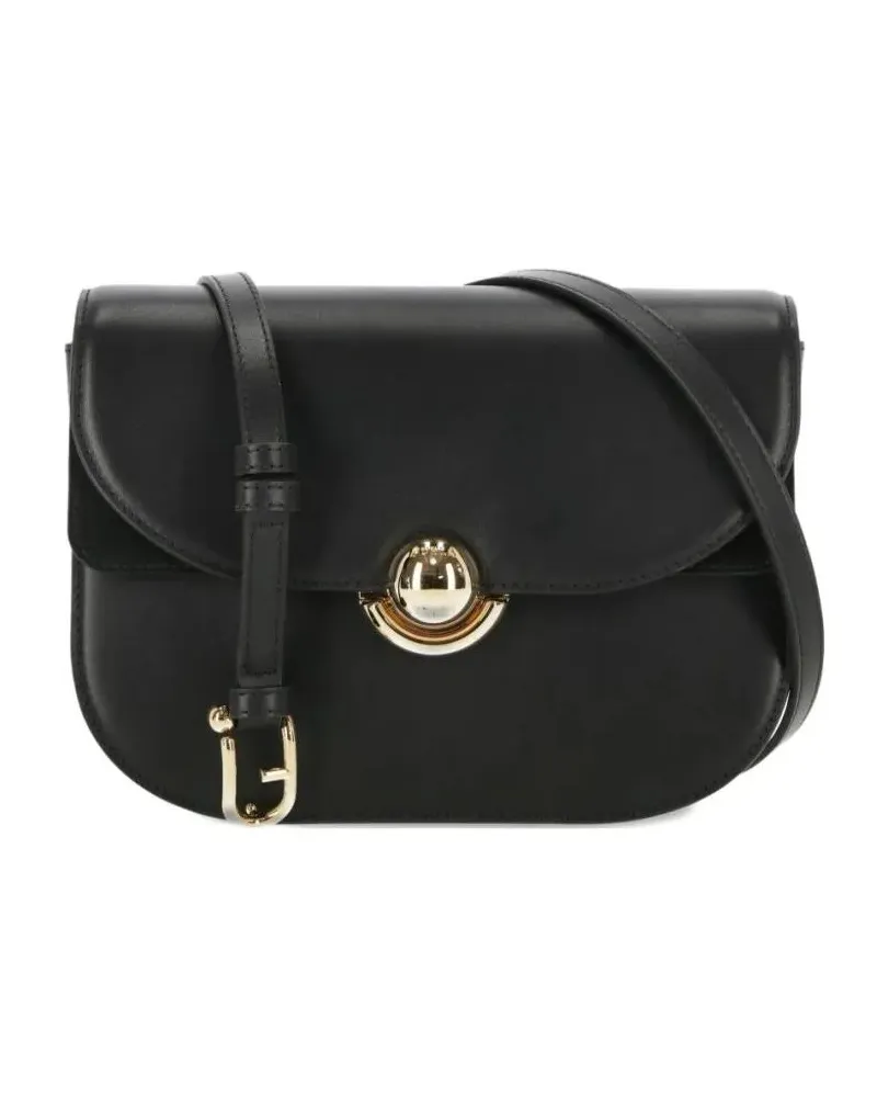 Furla Hobo Bags Smooth Black Calf Leather Foldover Top Bag schwarz Schwarz