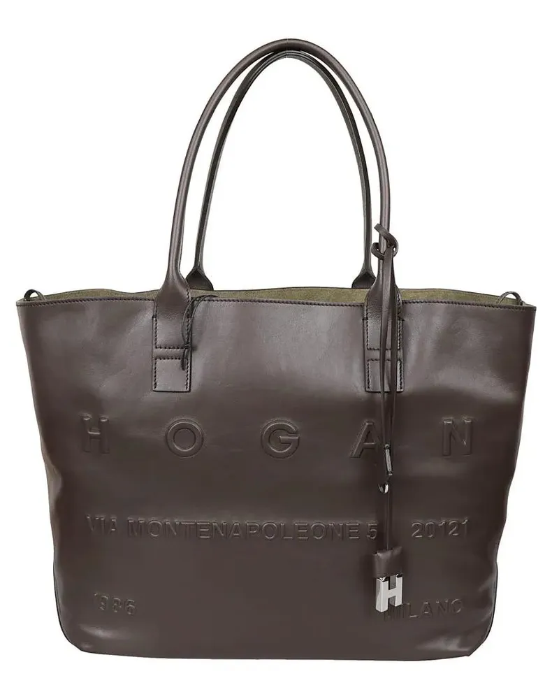 Hogan Shopper & Totes Smooth Dark Brown Leather Tote Bag braun Braun