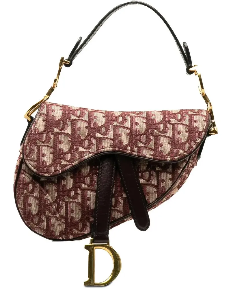 Dior Hobo Bags 2018 Mini Oblique Canvas Saddle Bag rot Rot