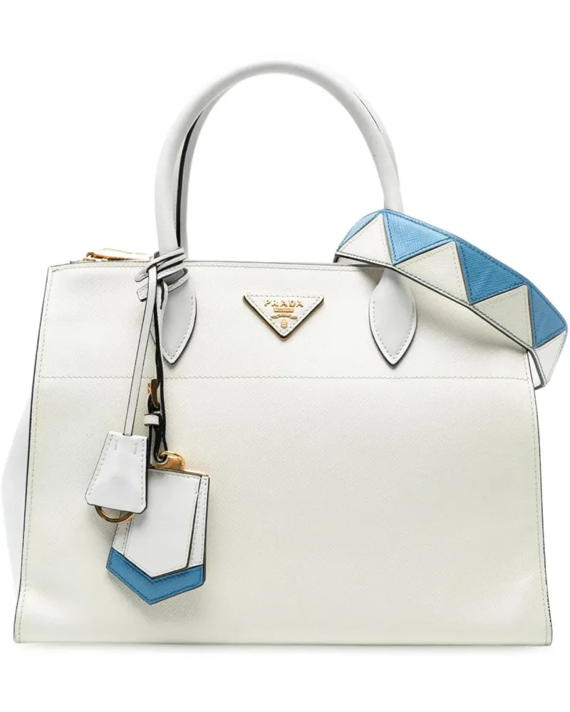 Prada Hobo Bags City Calf Trimmed Saffiano Greche Paradigme Bag weiß Weiß