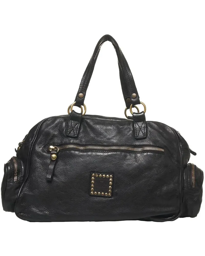 Campomaggi Koffer Textured Black Leather Duffel Bag schwarz Schwarz