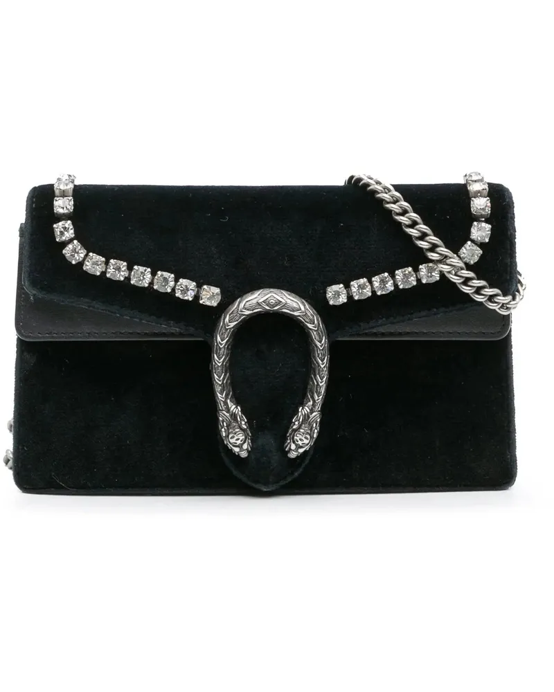 Gucci Hobo Bags Mini Crystal Embellished Velvet Dionysus Crossbody schwarz Schwarz