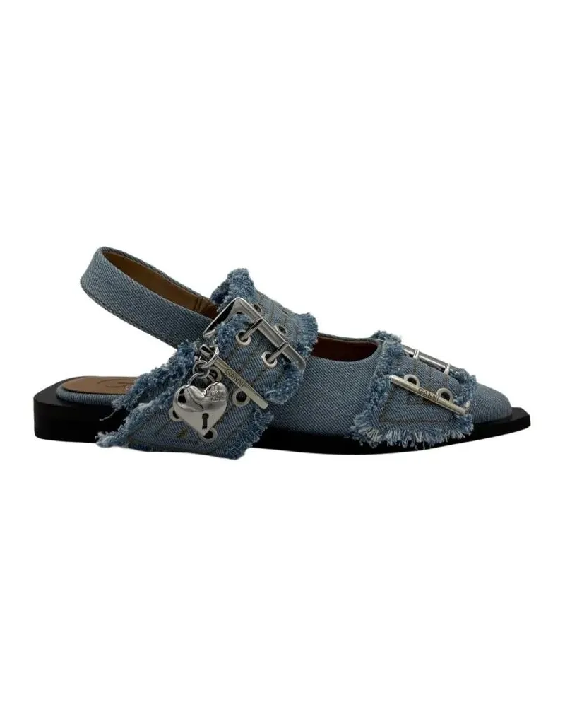 Ganni Ballerina Buckle Accents Denim Shoes grau Grau