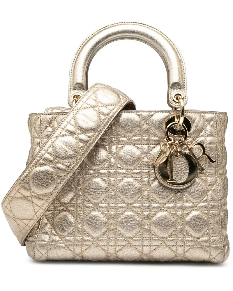 Dior Hobo Bags Medium Metallic Grained Calfskin Cannage Supple La goldfarben Gold