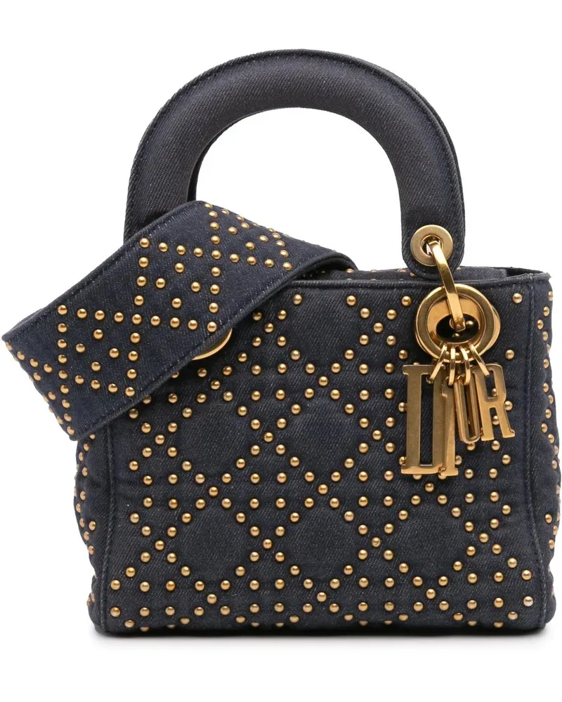 Dior Hobo Bags Mini Denim Cannage Studded Supple Lady Dior blau Blau