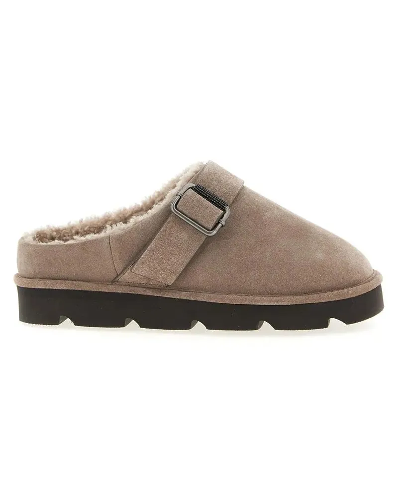 Brunello Cucinelli Slipper & Pantoletten Suede Sabots With Sherling Lining beige Beige