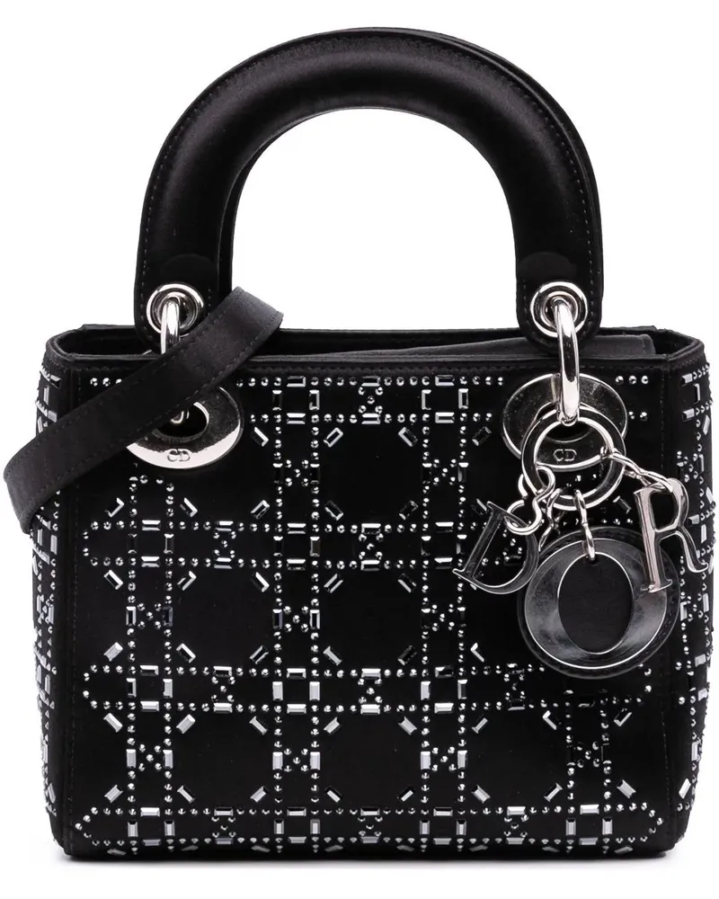 Dior Hobo Bags Mini Satin Cannage Strass Crystal Embellished Lady schwarz Schwarz