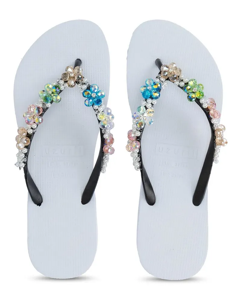 uzurii Slipper & Pantoletten Zehentrenner Precious Colorful Bloom weiß Weiß