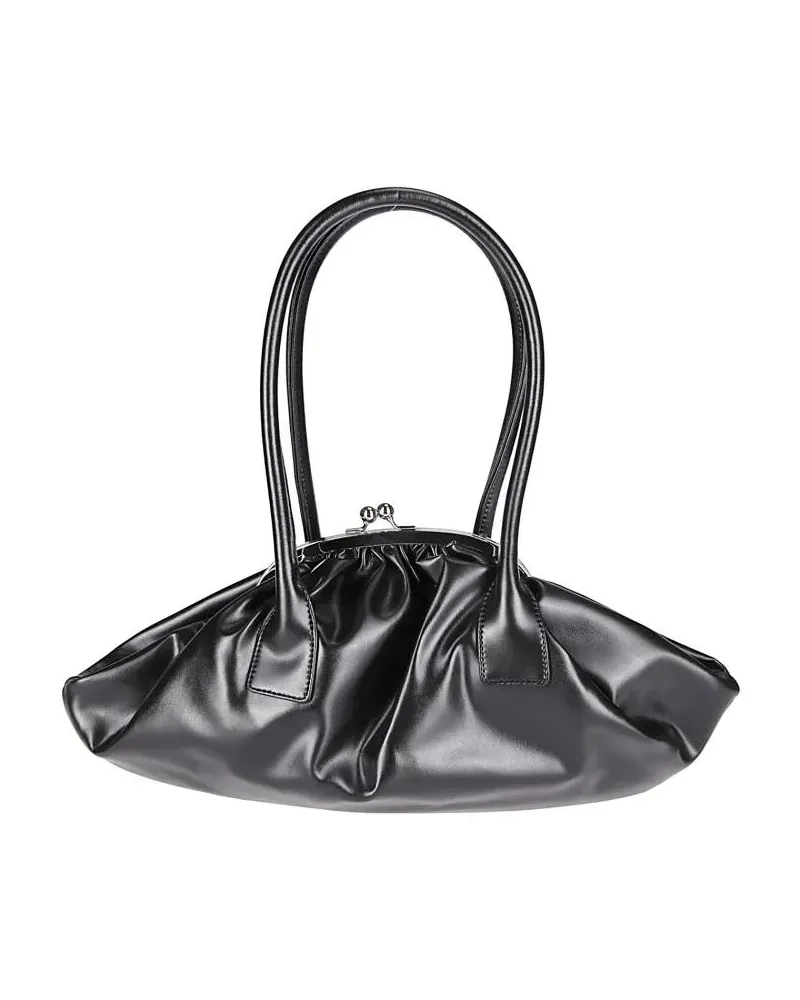 Comme des Garçons Clutches Ruched Black Handbag With Glossy Finish And Kiss-L schwarz Schwarz